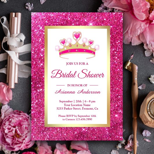 Invitation Parties scintillant rose chaud Tiara Princess Fête