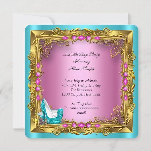 Invitation Parties scintillant rose chaud turquoise talons ha (Dos)