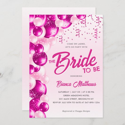 Invitation Parties scintillant rose chaude mariée à être Fête (Devant / Derrière)