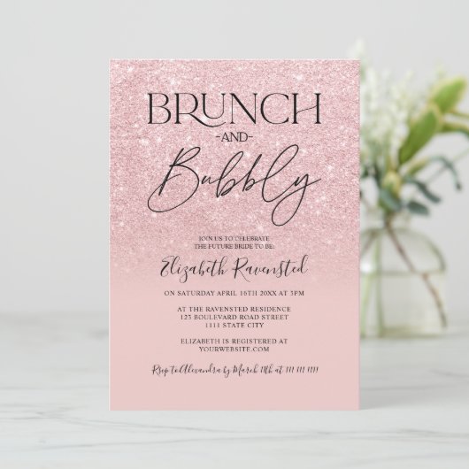 Invitation Parties scintillant rose chic brunch bubbly nuptia (Debout devant)