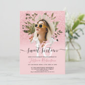 Invitation Parties scintillant rose chic ombre photo floral S (Debout devant)