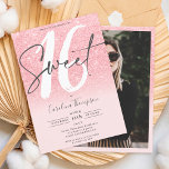 Invitation Parties scintillant rose chic ombre police blush p<br><div class="desc">Vous cherchez l'invitation pour une fête de 16 ans en marbre parfait et le plus cool ? Obtenez cette parties scintillant rose cool et tendance à l'ombre rose brillant rose avec une photo script de bordure Sweet 16 invitation, ajoutez votre photo à l'arrière avec un élégant script signature. Contactez-moi si...</div>