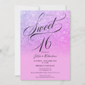 Invitation Parties scintillant rose chic ombre script violet  (Devant)
