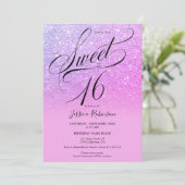 Invitation Parties scintillant rose chic ombre script violet  (Debout devant)