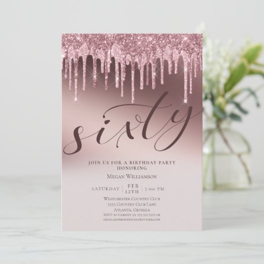 Invitation Parties scintillant rose chic Soixante surprise 60 (Debout devant)