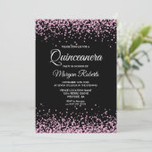 Invitation Parties scintillant rose Confetti Black Quinceaner (Debout devant)