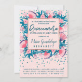 Invitation Parties scintillant rose Confetti Floral Español Q (Devant)