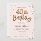 Invitation Parties scintillant Rose de ballons à huile 40e an (Devant)