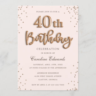 Invitation Parties scintillant Rose de ballons à huile 40e an