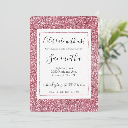 Invitation Parties scintillant rose de fille (Debout devant)
