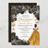 Invitation Parties scintillant Rose de papillon noir or Quinc (Devant / Derrière)