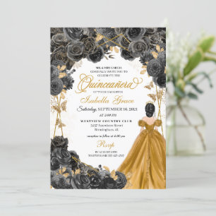 Invitation Parties scintillant Rose de papillon noir or Quinc