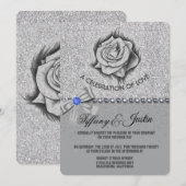 Invitation Parties scintillant, Rose, Diamants & Bow Wedding (Devant / Derrière)