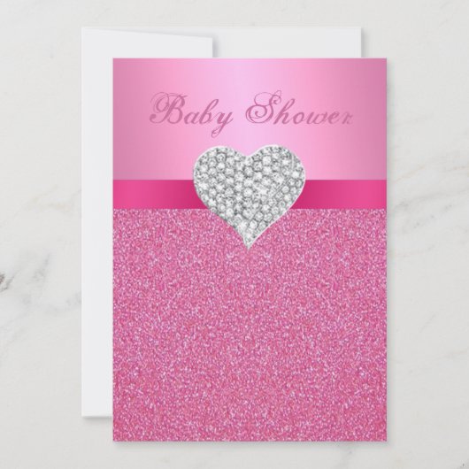Invitation Parties scintillant rose Diamond Heart Baby shower (Devant)