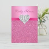 Invitation Parties scintillant rose Diamond Heart Baby shower (Debout devant)