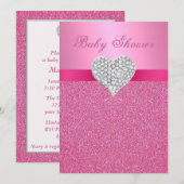 Invitation Parties scintillant rose Diamond Heart Baby shower (Devant / Derrière)