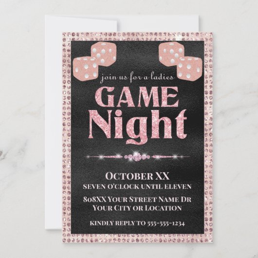 Invitation Parties scintillant rose Dice Dice Dames Game Nigh (Devant)