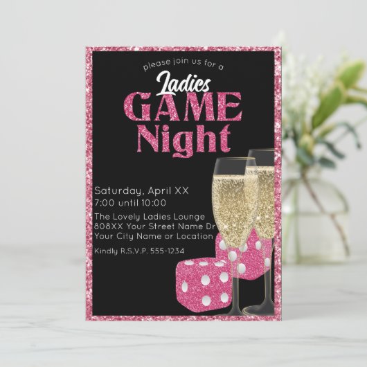 Invitation Parties scintillant rose Dice Dice Dames Game Nigh (Debout devant)