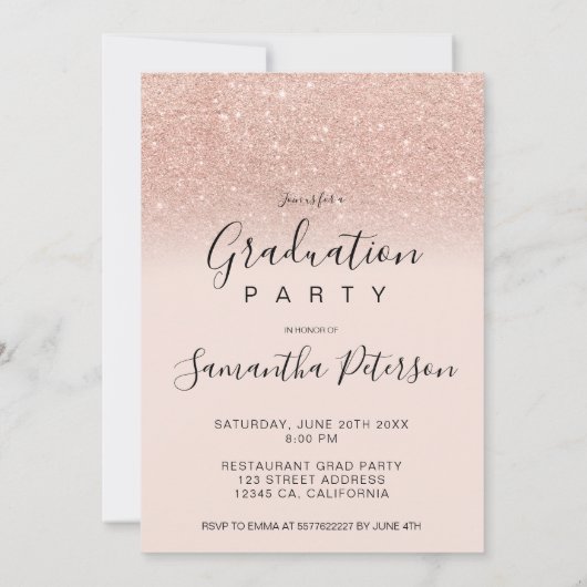 Invitation Parties scintillant rose diplômé bloc photo gradua (Dos)