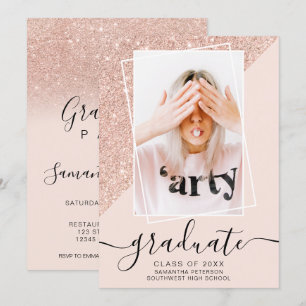 Invitation Parties scintillant rose diplômé bloc photo gradua
