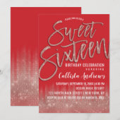 Invitation Parties scintillant Rose d'or Scarlet Typographie (Devant / Derrière)