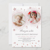 Invitation Parties scintillant rose Double Anniversaire Enfan (Devant)