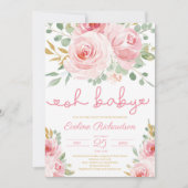 Invitation Parties scintillant rose douce et or oh baby show (Devant)