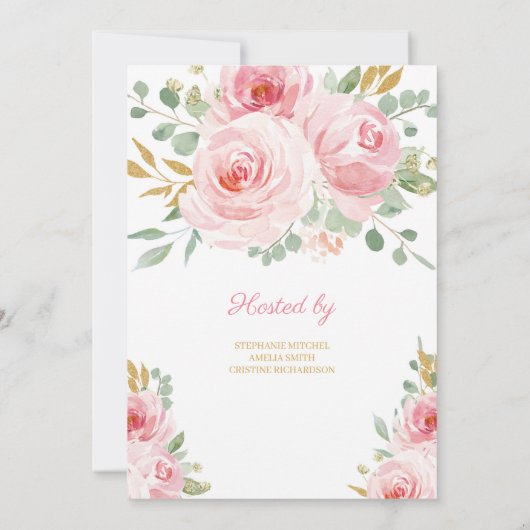 Invitation Parties scintillant rose douce et or oh baby show (Dos)