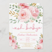 Invitation Parties scintillant rose douce et or oh baby show (Devant / Derrière)