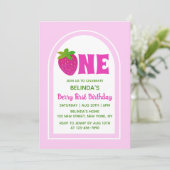 Invitation Parties scintillant rose douce Y2K fraise 1er anni (Debout devant)