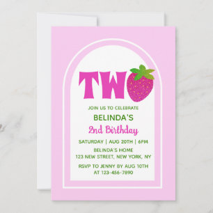 Invitation Parties scintillant rose douce Y2K fraise 2e anniv