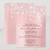 Invitation Parties scintillant rose effet Baby shower goutte  (Devant / Derrière)