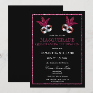 Invitation Parties scintillant rose élégant Masquerade Quince