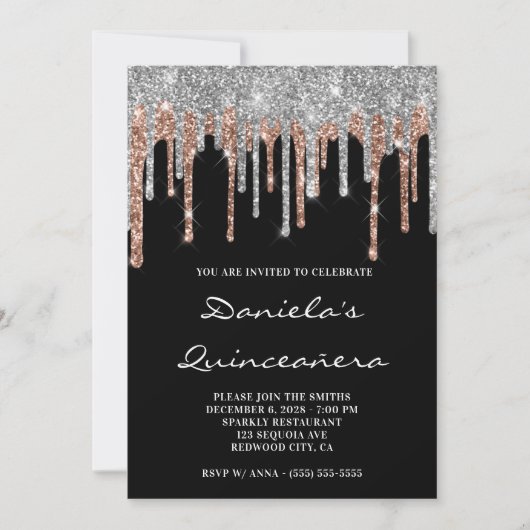 Invitation Parties scintillant Rose en argent  en or Drives B (Devant)