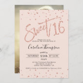 Invitation parties scintillant rose en or confetti blush Swee (Devant / Derrière)