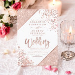 Invitation parties scintillant rose en or confetti chic blanc<br><div class="desc">Rose Gold parties scintillant confetti et la typographie de blocs de couleur sur personnalisable blanc et faux rose or bandes géométriques mariage chic,  parfait pour élégante,  luxe mariage, </div>