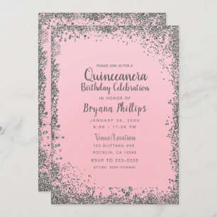 Invitation Parties scintillant rose et argent blanc Quinceañe