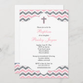 Invitation Parties scintillant rose et argent Fille Baptême C (Devant / Derrière)