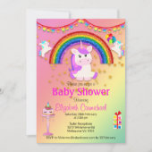 Invitation Parties scintillant rose et Baby shower à licorne  (Devant)