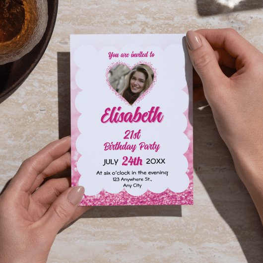 Invitation Parties scintillant rose et blanc 15e anniversaire