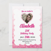 Invitation Parties scintillant rose et blanc 15e anniversaire (Devant)