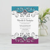 Invitation Parties scintillant rose et bleu élégant Mariage à (Debout devant)