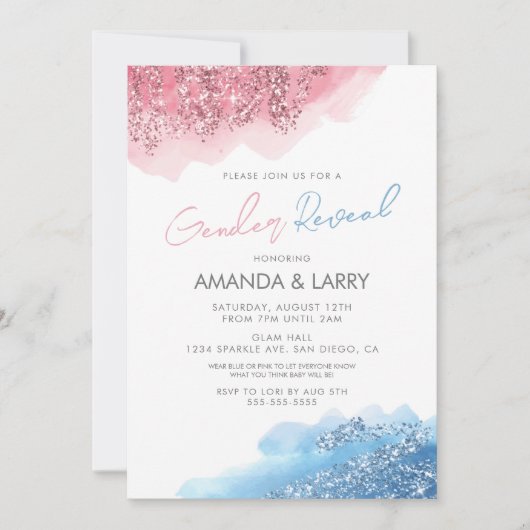 Invitation Parties scintillant rose et bleu Faux Révélation d (Devant)