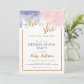 Invitation Parties scintillant rose et bleu marine Aquarelle  (Debout devant)