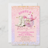 Invitation Parties scintillant rose et bottes en or et bling  (Devant)