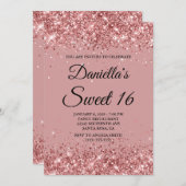 Invitation Parties scintillant rose et Dusty rose Sweet 16 (Devant / Derrière)
