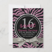 Invitation Parties scintillant rose et noir Zebra Sweet 16 Pa (Devant)