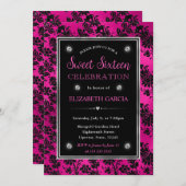Invitation Parties scintillant rose et noire Floral Damask Sw (Devant / Derrière)