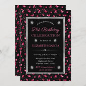 Invitation Parties scintillant rose et noire Leopard Spots 21 (Devant / Derrière)