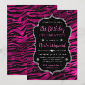 Invitation Parties scintillant rose et noire Tiger Stripes 21 (Devant / Derrière)